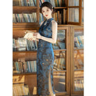 Beth and Brian Qipao-YS New Chinese style (新中式), Halter blue midi Cheongsam
