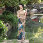 Beth and Brian Qipao-XYG Landscape pattern, brown long plus size Cheongsam