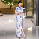 Beth and Brian Qipao-QCYJ Blue and white plum blossom pattern, long Cheongsam