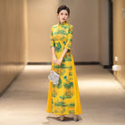 Beth and Brian Qipao-QCYJ Suede fabric,  plus size long Ao dai with elbow sleeves