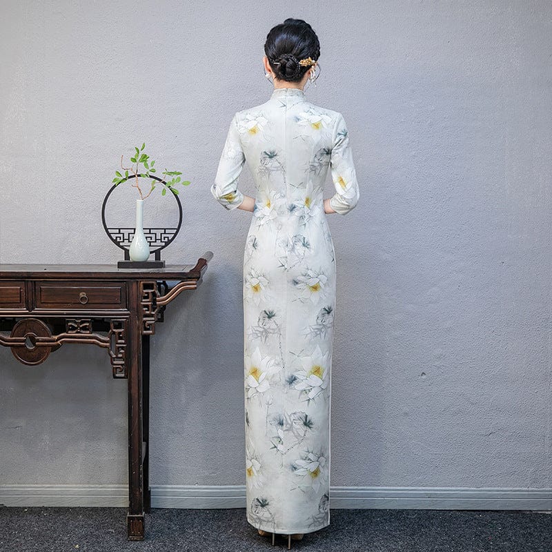 Beth and Brian Qipao-QCYJ Floral pattern, Suede fabric, plus size long Cheongsam