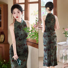 Beth and Brian Qipao-SYK Flocking fabric, floral and butterfly pattern, grey midi Cheongsam