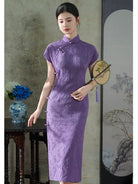 Beth and Brian Qipao-LSB Floral pattern, jacquard cotton fabric, purple midi Cheongsam