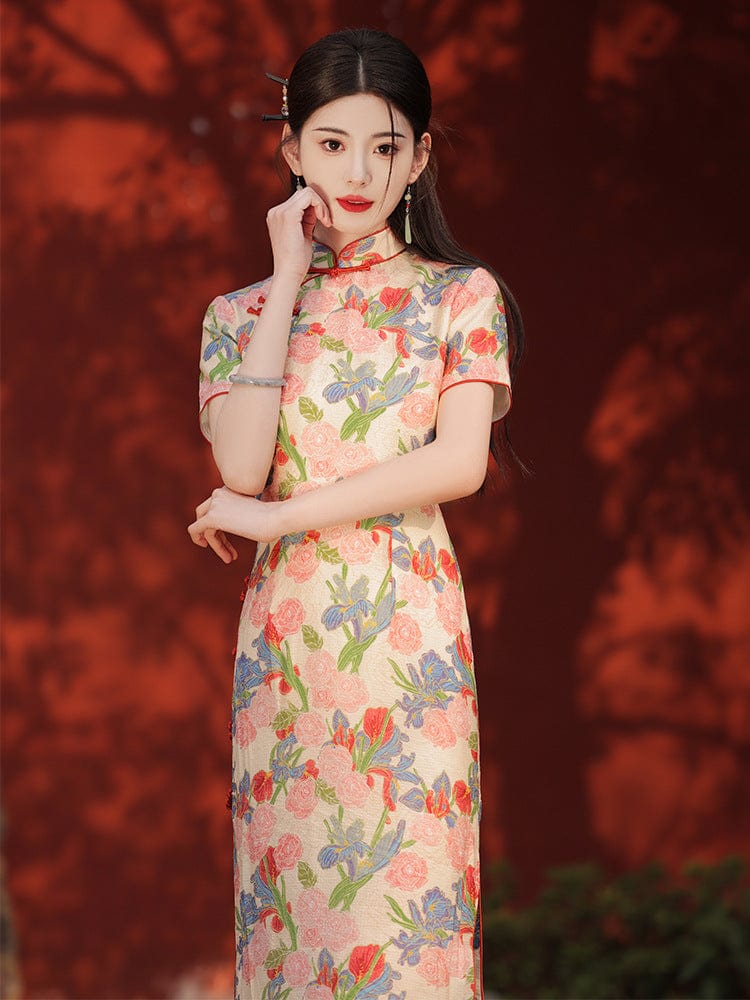 Beth and Brian Qipao-LSB Floral pattern, cotton mid-length Cheongsam