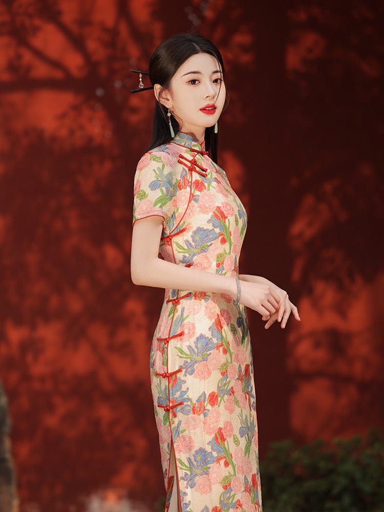Beth and Brian Qipao-LSB Floral pattern, cotton mid-length Cheongsam
