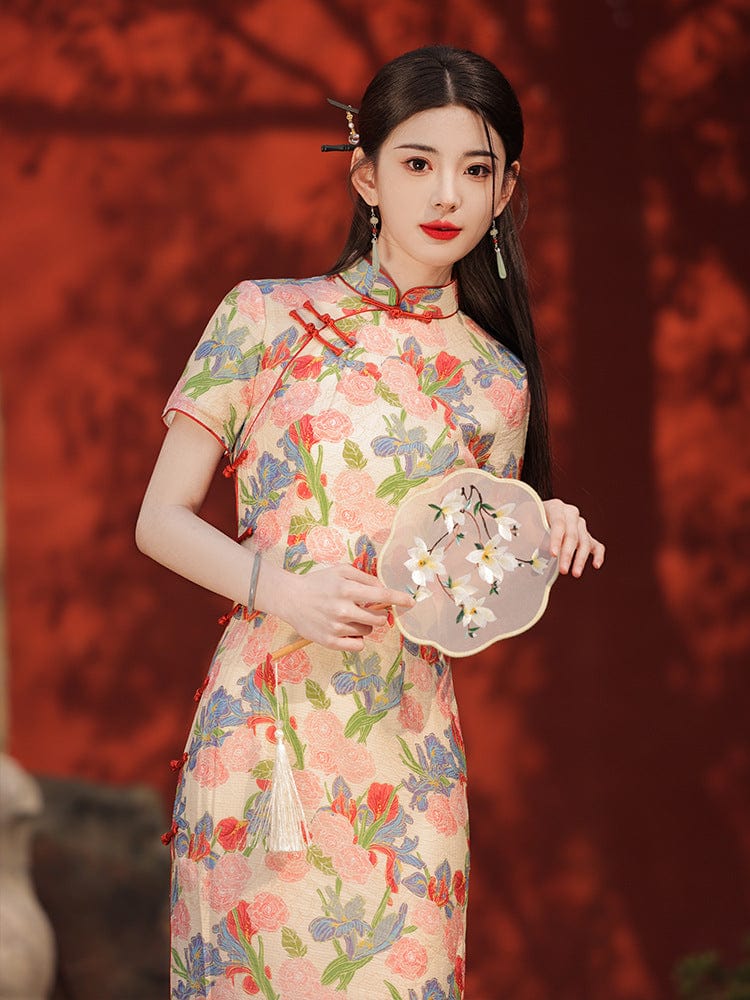 Beth and Brian Qipao-LSB Floral pattern, cotton mid-length Cheongsam