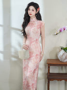Beth and Brian Qipao-LSB Summer collection, ramie fabric, floral long Cheongsam
