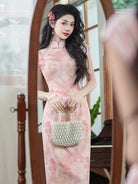 Beth and Brian Qipao-LSB Summer collection, ramie fabric, floral long Cheongsam