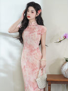 Beth and Brian Qipao-LSB Summer collection, ramie fabric, floral long Cheongsam