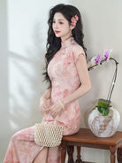 Beth and Brian Qipao-LSB Summer collection, ramie fabric, floral long Cheongsam