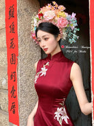 Beth and Brian Qipao-QZ Sleeveless, New Chinese style(新中式), High-end, red long Cheongsam