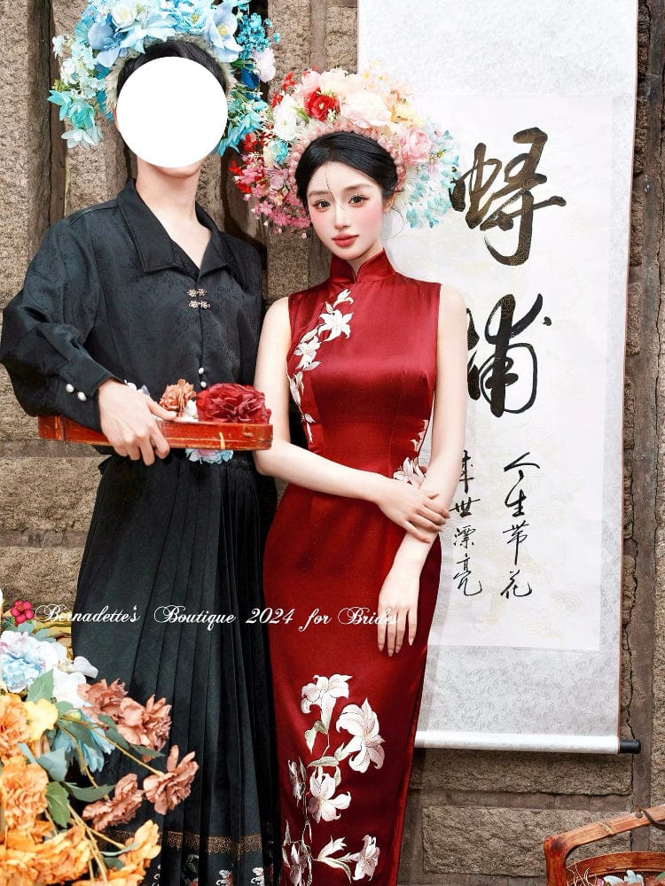 Beth and Brian Qipao-QZ Sleeveless, New Chinese style(新中式), High-end, red long Cheongsam