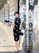 Beth and Brian Qipao-QZ Sleeveless, New Chinese style(新中式), black midi Cheongsam