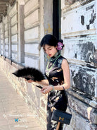 Beth and Brian Qipao-QZ Sleeveless, New Chinese style(新中式), black midi Cheongsam