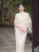 Beth and Brian Qipao-XL Summer and fall collection, white lace midi Qipao set