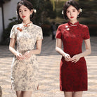 Beth and Brian Qipao-XWC Floral pattern, cotton&linen short Cheongsam