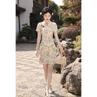Beth and Brian Qipao-XWC Floral pattern, cotton&linen short Cheongsam