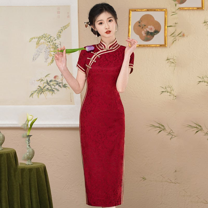 Beth and Brian Qipao-ZQYS Floral pattern, jacquard wedding midi Cheongsam