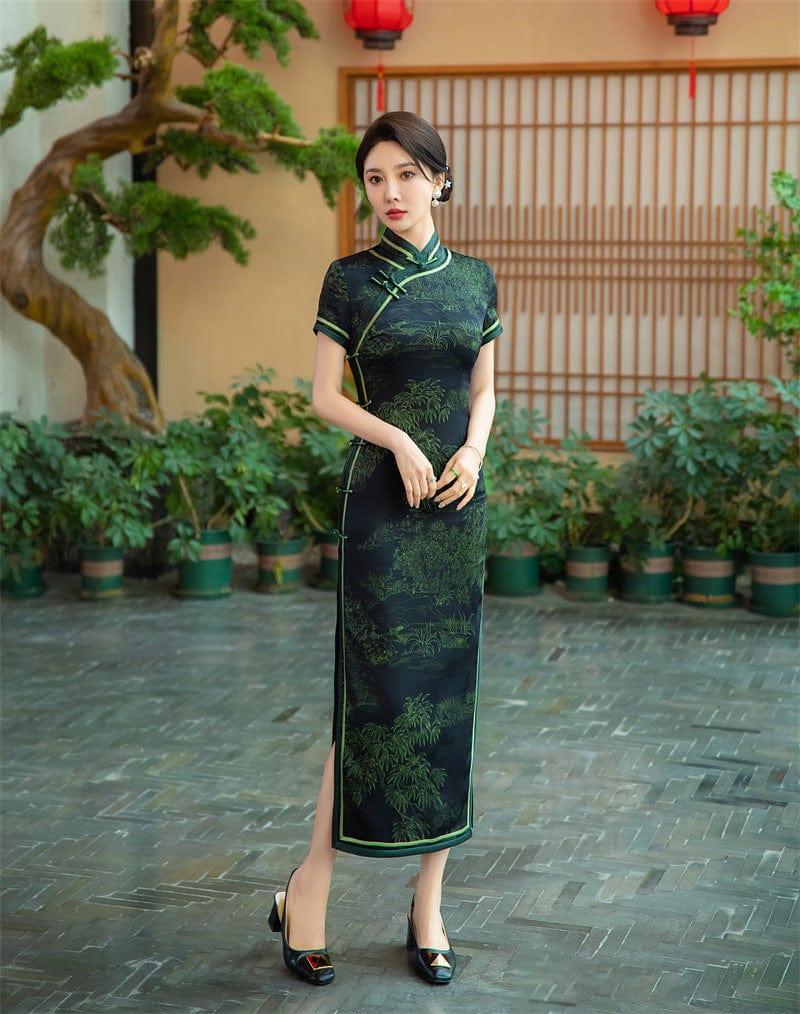 Beth and Brian Qipao-SYK Old Shanghai style, long Cheongsam with short sleeves