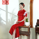 Beth and Brian Qipao-JY Leaf pattern, plus size, red midi Cheongsam