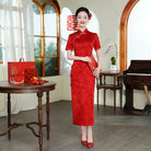 Beth and Brian Qipao-JY Leaf pattern, plus size, red midi Cheongsam