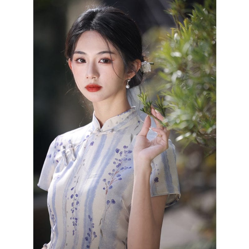 Beth and Brian Qipao-YS Summer collection, ramie fabric, floral midi Cheongsam