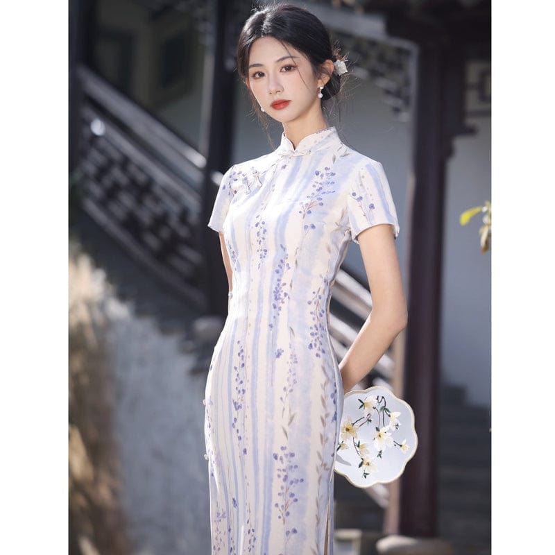 Beth and Brian Qipao-YS Summer collection, ramie fabric, floral midi Cheongsam