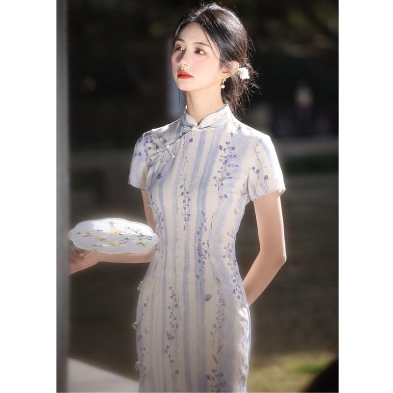 Beth and Brian Qipao-YS Summer collection, ramie fabric, floral midi Cheongsam
