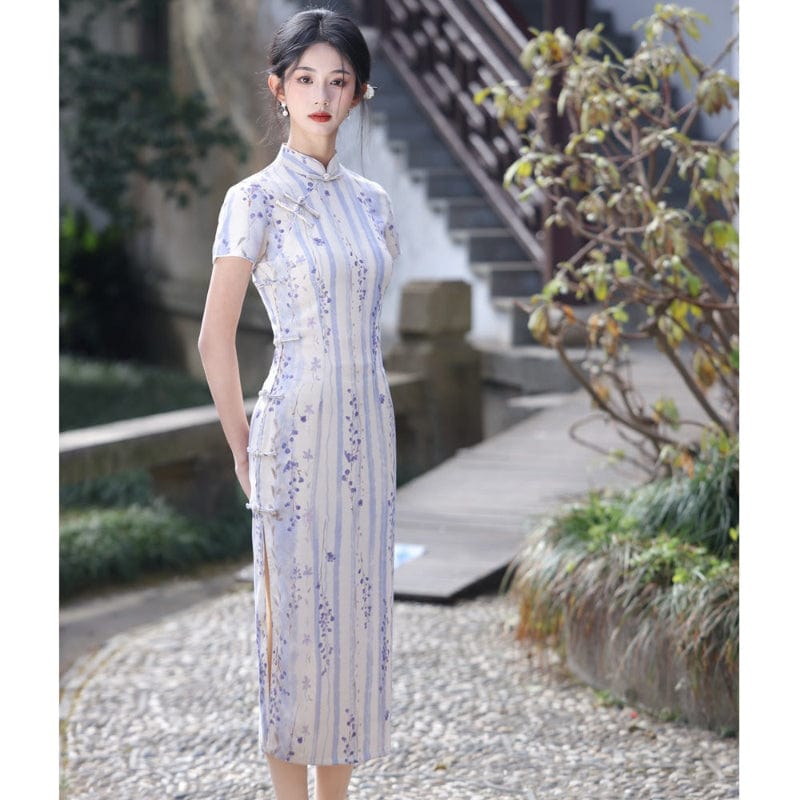 Beth and Brian Qipao-YS Summer collection, ramie fabric, floral midi Cheongsam