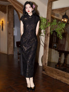 Beth and Brian Qipao-YG Floral pattern, lace mid-length Cheongsam