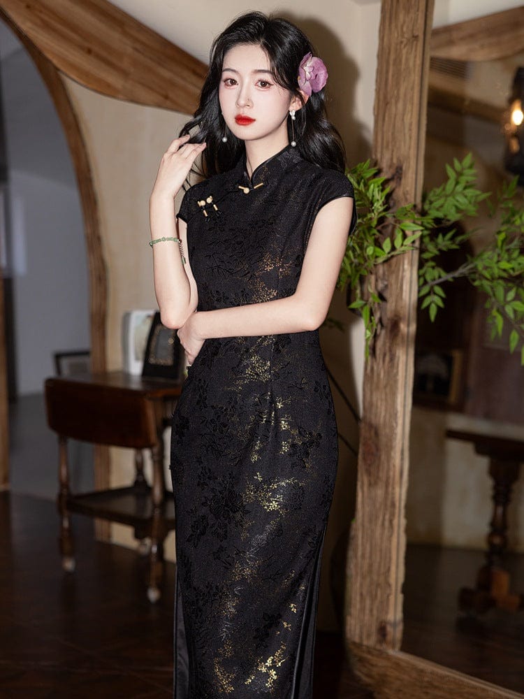 Beth and Brian Qipao-YG Floral pattern, lace mid-length Cheongsam