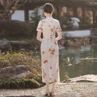 Beth and Brian Qipao-MLS Koi fish pattern, beige midi Cheongsam