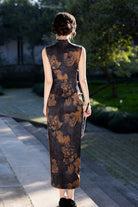 Beth and Brian Qipao-FRY Sleeveless, New Chinese style(新中式), black long Cheongsam