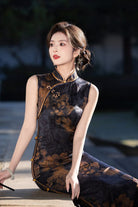 Beth and Brian Qipao-FRY Sleeveless, New Chinese style(新中式), black long Cheongsam