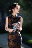 Beth and Brian Qipao-FRY Sleeveless, New Chinese style(新中式), black long Cheongsam