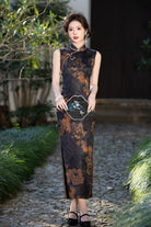 Beth and Brian Qipao-FRY Sleeveless, New Chinese style(新中式), black long Cheongsam