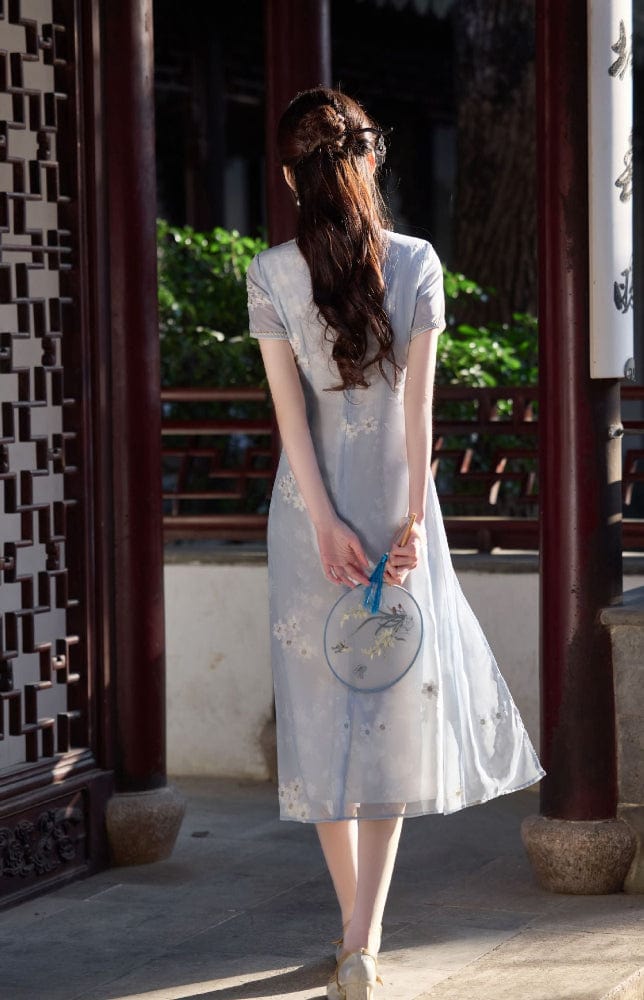 Beth and Brian Qipao-CZX Chiffon fabric, floral pattern midi Ao dai