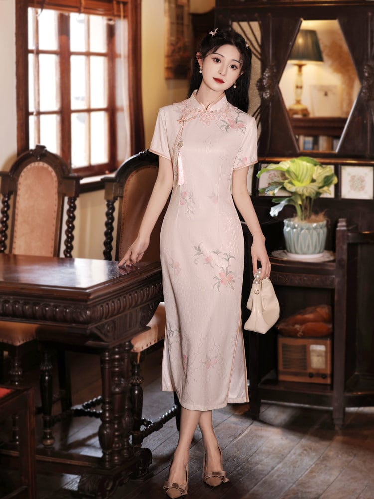 Beth and Brian Qipao-LSB Peach pattern, casual lace pink Cheongsam