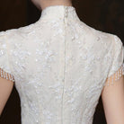 Beth and Brian Qipao-XHZ Floral embroidery, wedding white midi Qipao