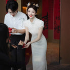 Beth and Brian Qipao-XHZ Floral embroidery, wedding white midi Qipao