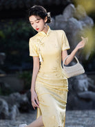 Beth and Brian Qipao-LSB Summer collection, jacquard fabric, yellow midi Cheongsam