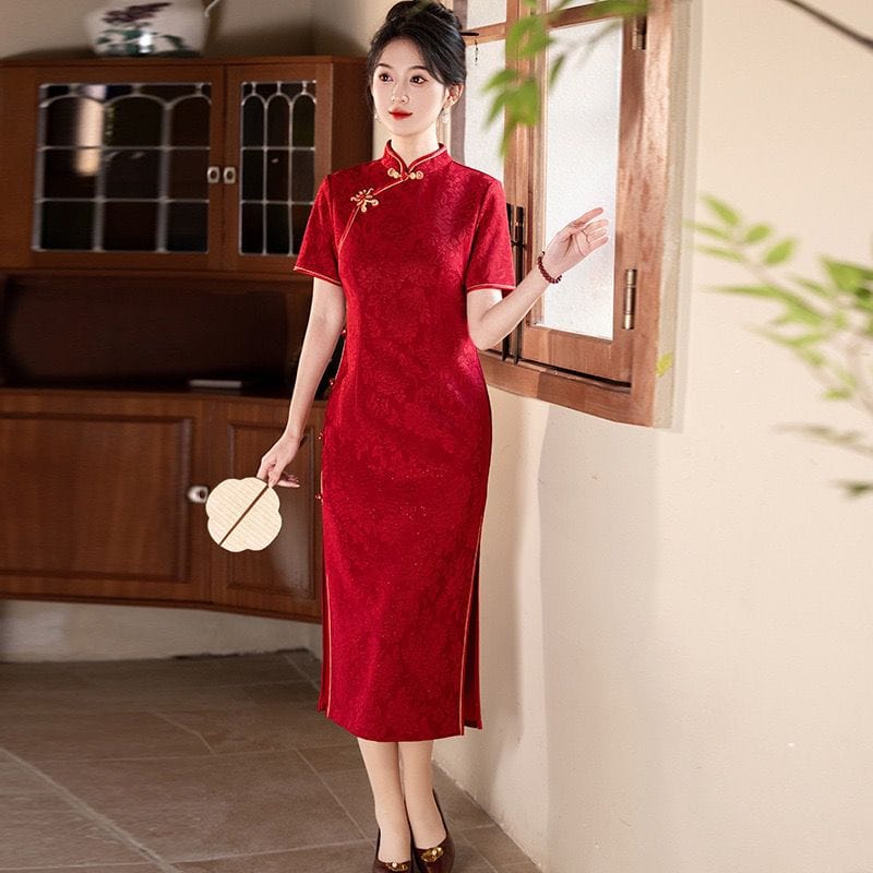 Beth and Brian Qipao-MLS Floral pattern, wedding lace mid-length Cheongsam