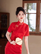 Beth and Brian Qipao-MLS Floral pattern, wedding lace mid-length Cheongsam