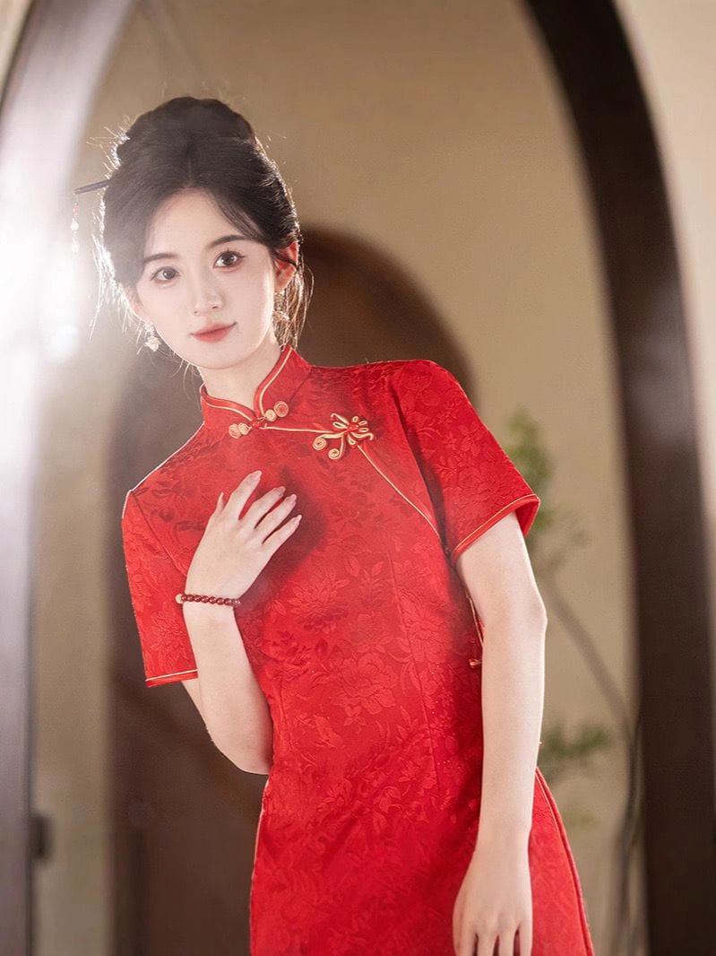 Beth and Brian Qipao-MLS Floral pattern, wedding lace mid-length Cheongsam