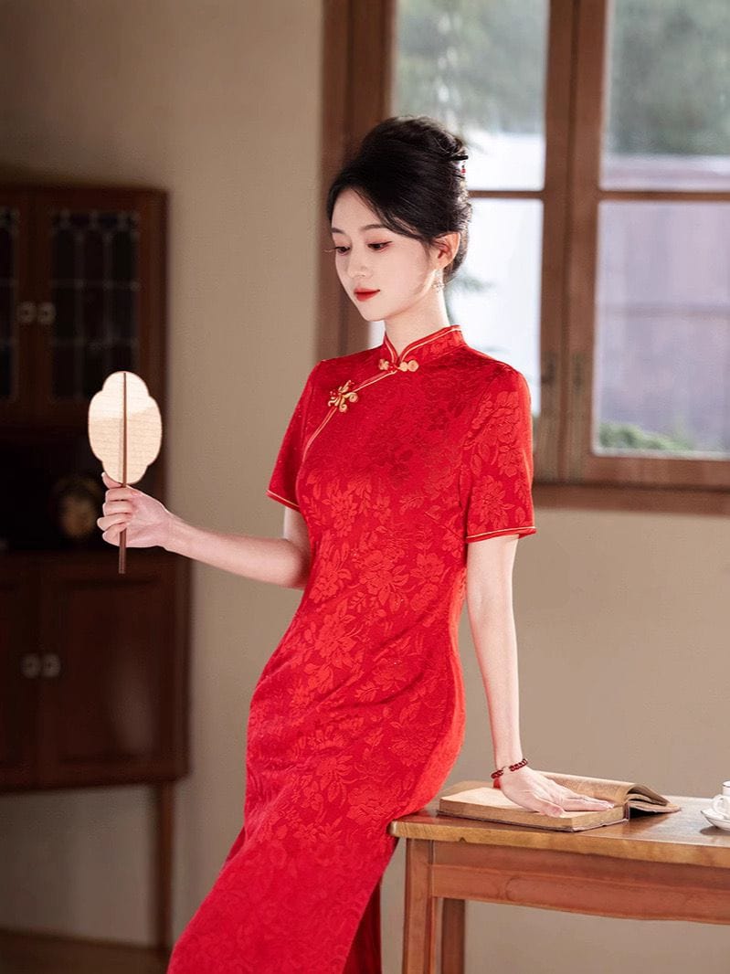 Beth and Brian Qipao-MLS Floral pattern, wedding lace mid-length Cheongsam