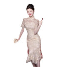 Beth and Brian Qipao-XHZ Summer collection, wedding champagne midi Cheongsam