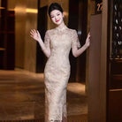 Beth and Brian Qipao-XHZ Summer collection, wedding champagne midi Cheongsam