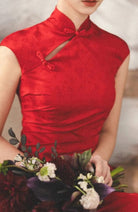 Beth and Brian Qipao-YST New Chinese style (新中式), floral pattern, long red Cheongsam