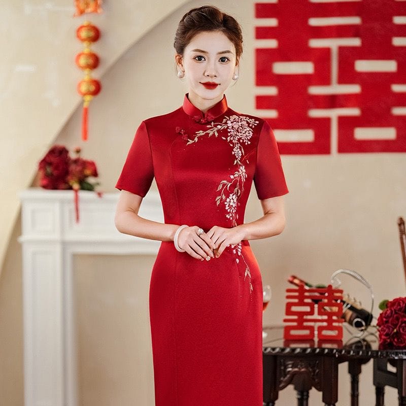 Beth and Brian Qipao-YSD Plus size, high end, red&purple midi Cheongsam for mothers