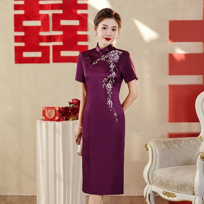 Beth and Brian Qipao-YSD Plus size, high end, red&purple midi Cheongsam for mothers